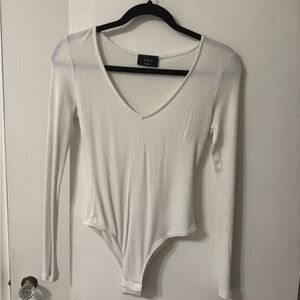 VICI White Ribbed Long Sleeve Bodysuit